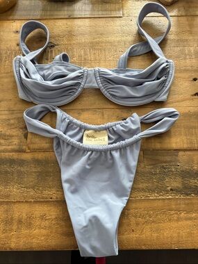 belle the label Light Grey Ruched Bikini Set